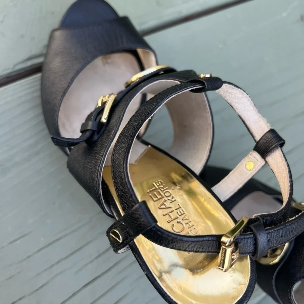 Michael Kors, McKenzie Black Women Heel Sandals Size 9